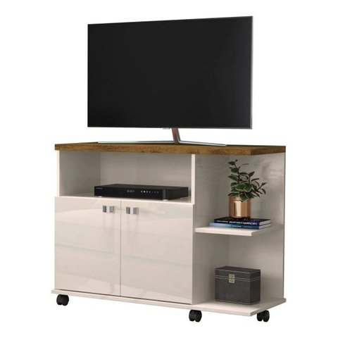 Rack para TV Lisboa Off White com Canela - Lukaliam Móveis