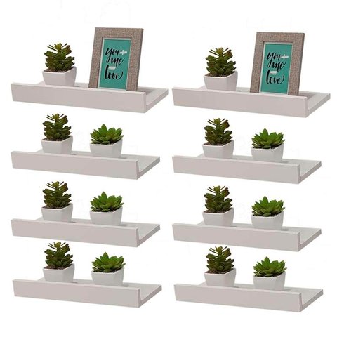 Kit 8 Prateleiras Porta Quadros 40 X 10cm Branca Suporte Invisível