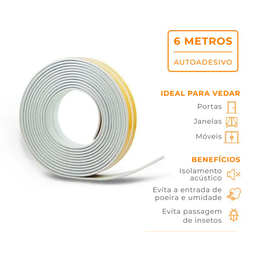 Borracha Vedação Branco Veda Fresta Fita Adesiva Rolo 6m Modelo Pequeno 2x9mm Comfort Door - 5