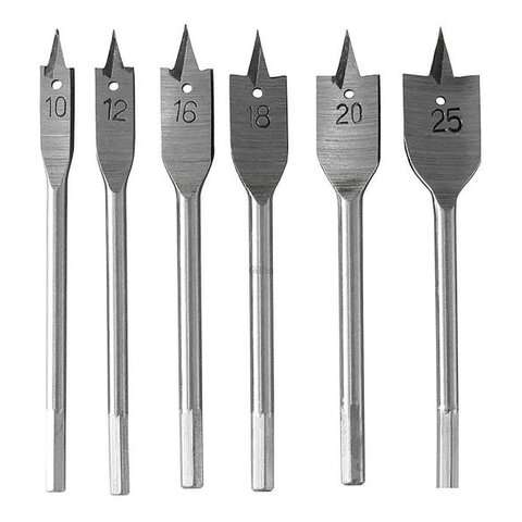 Jogo de Brocas Chatas para Madeira 10-25mm Aço Carbono 6 Peças Saprta