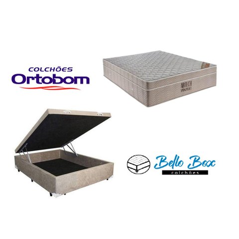 Cama Box Baú Casal 138 Suede Bege com Colchão Ortobom Airtech Spring Pocket D26 Bege 70x138x188