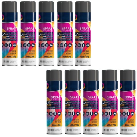 Tinta Spray 400ml Preto Fosco Uso Geral em Aço Ferro Gesso Cerâmica Couro | Universo | Kit 10 Un