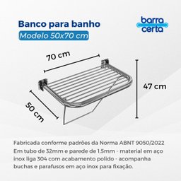 Banco articulado para banho em aço inox 50x70 assento em gradil - 3