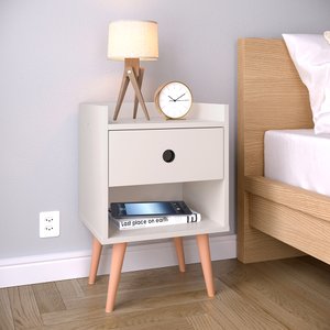 Mesa de Cabeceira Retrô Mesinha Decore Quarto Gaveta e Nicho Pés Anti-Umidade - Off White -Lojas RPM