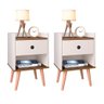 Kit 2 Mesa de Cabeceira Pequena Retrô Decore Mesinha Quarto Nicho - Off White / Freijó -Lojas RPM - 1