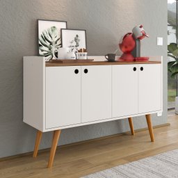Aparador Buffet Dallas Pés Retrô 4 Portas Decoração Sala Jantar Cantinho Café - Off White/freijó - 3
