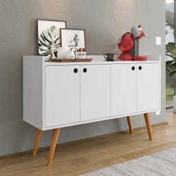 Aparador Buffet Dallas Pés Palito Retrô 4 Portas Decoração Sala Jantar Cantinho Café - Branco - 3