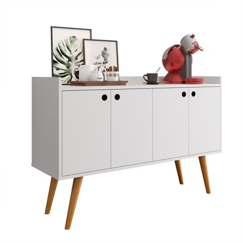 Aparador Buffet Dallas Pés Palito Retrô 4 Portas Decoração Sala Jantar Cantinho Café - Branco