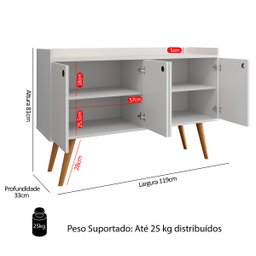 Aparador Buffet Dallas Pés Palito Retrô 4 Portas Decoração Sala Jantar Cantinho Café - Branco - 6