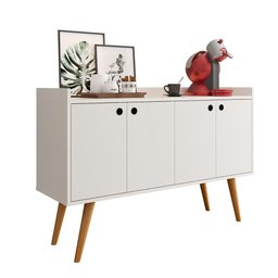 Aparador Buffet Dallas Pés Palito Retrô 4 Portas Decoração Sala Jantar Cantinho Café - Off White - 1