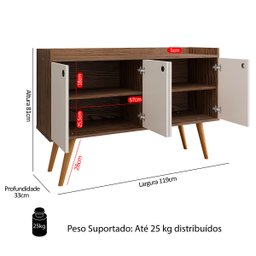 Aparador Buffet Dallas Pés  Retrô 4 Portas Decoração Sala Jantar Cantinho Café - Freijó/Off White - 6