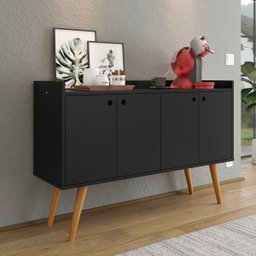 Aparador Buffet Dallas Pés Palito Retrô 4 Portas Decoração Sala Jantar Cantinho Café - Preto - Rpm - 3