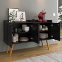 Ver imagem 2 de Aparador Buffet Dallas Pés Palito Retrô 4 Portas Decoração Sala Jantar Cantinho Café - Preto - Rpm