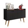 Aparador Buffet Dallas Pés Palito Retrô 4 Portas Decoração Sala Jantar Cantinho Café - Preto - Rpm - 1