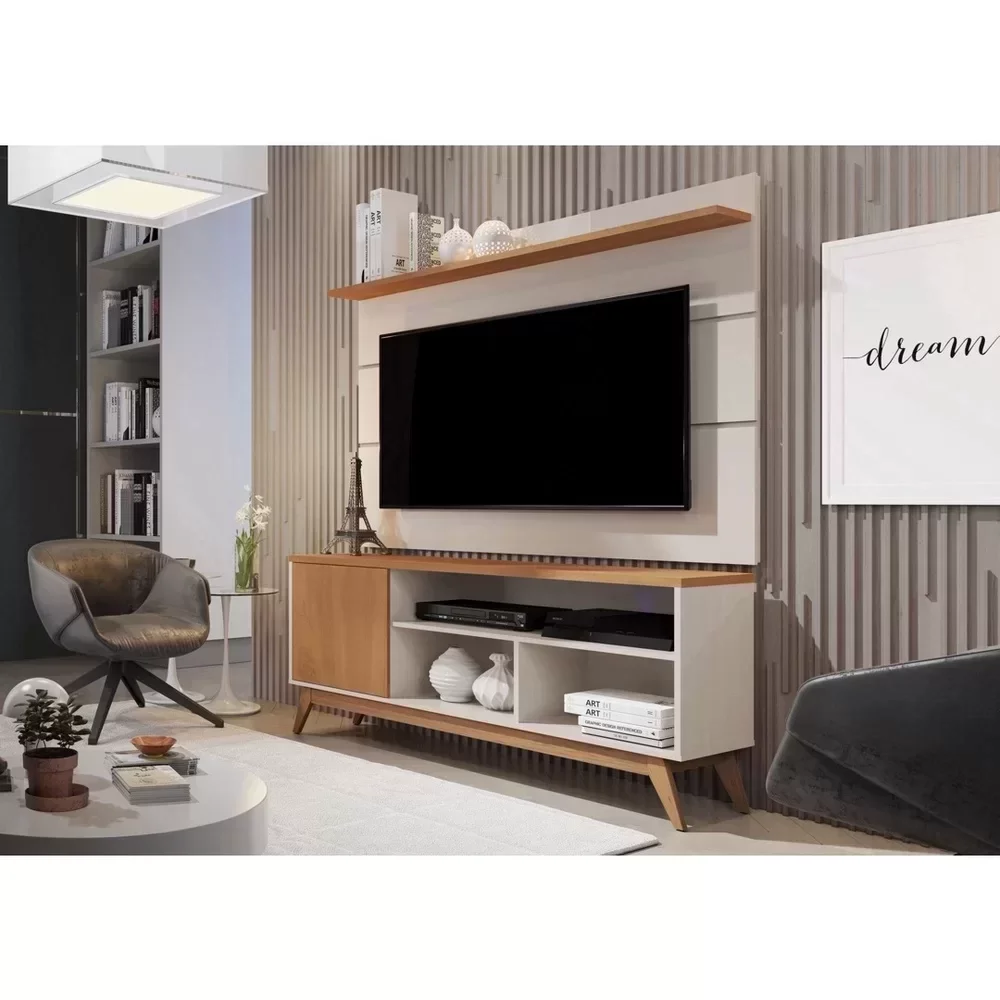 Rack Malbec com Painel Vivare 1.36 Off White/Nature - 1