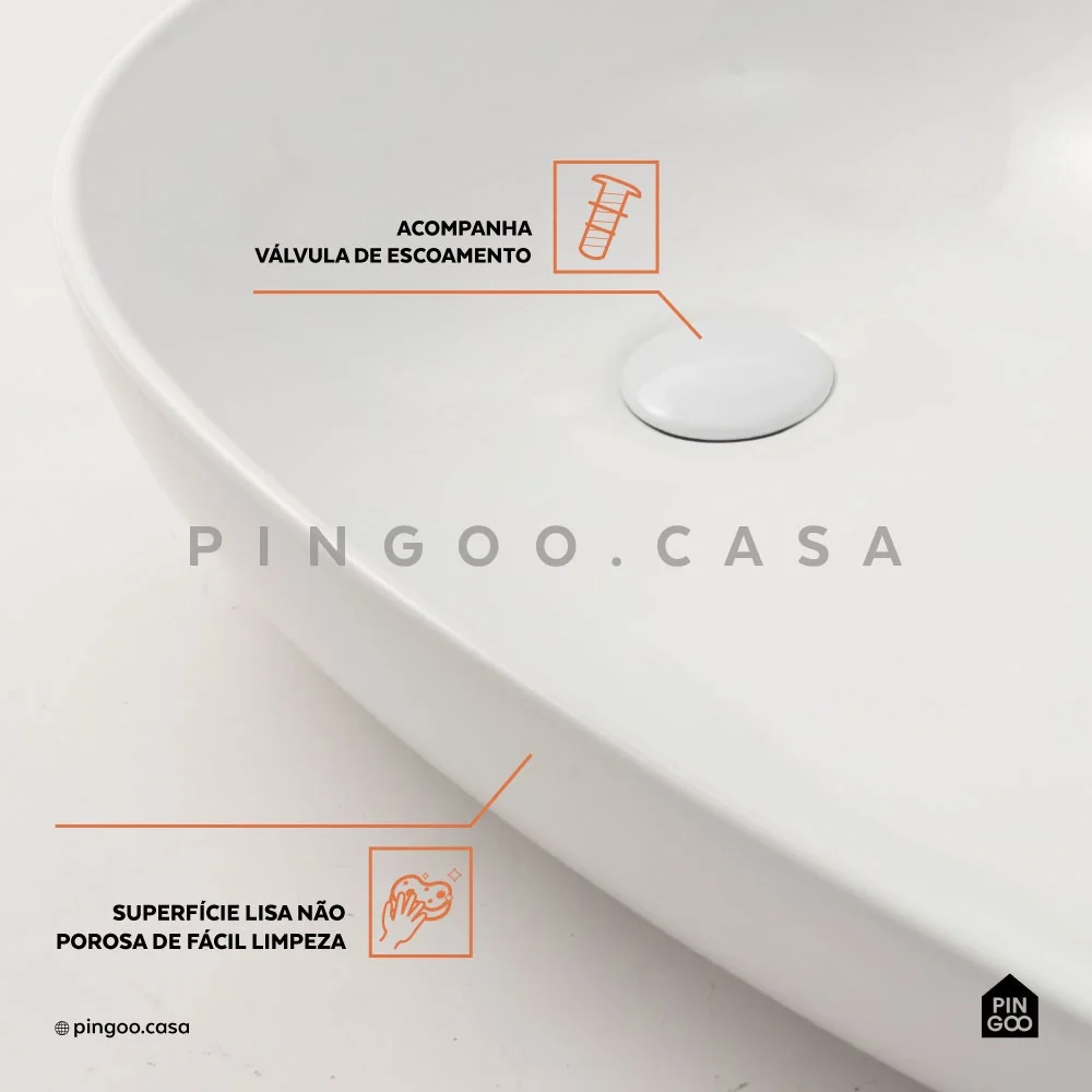 Cuba de Apoio para Banheiro Gota Slim Louça Cerâmica 76,5 Cm Pingoo.casa - Branco - 5