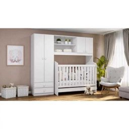 Guarda-Roupa Infantil Passarela com Berço Bala de Menta Branco Henn - 11