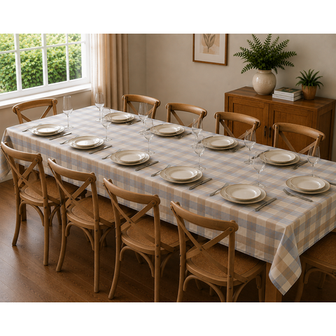 Toalha de Mesa Xadrez Impermeável Limpa Fácil Poli-Bambu:1,60m x 3,50m, 10 a 12 Lugares