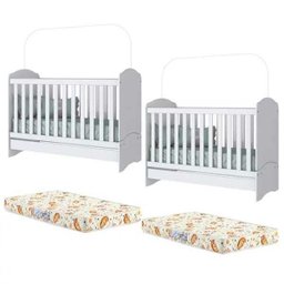 Kit Gemeos 02 Berços Mini Cama Bala de Menta Com Colchões Branco Henn - 1