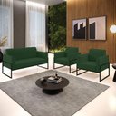 Ver imagem 7 de Sofá Namoradeira com 2 Poltronas Base Industrial Alta Preto Marisa Veludo Verde D03 - D\'rossi