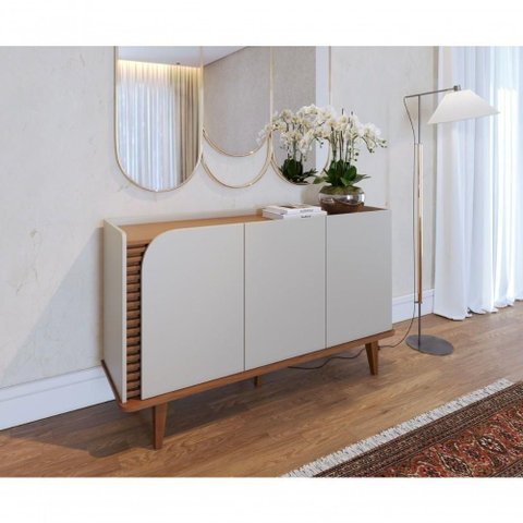 Aparador Buffet Moderno 3 Portas MDF-MDP 136cm Off White Multimóveis