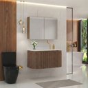 Ver imagem 2 de Conjunto Gabinete para Banheiro Emma 2 Portas MDF 15mm 100cm Amadeirado Venturi com Espelheira