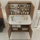 Ver imagem 3 de Conjunto Gabinete para Banheiro Emma 2 Portas MDF 15mm 100cm Amadeirado Venturi com Espelheira