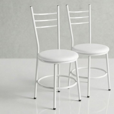 Kit 2 Cadeiras para Cozinha Jantar Metal Tubular Almofadada Liz:branco