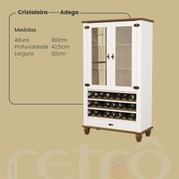 Cristaleira Adega 2p 1g + Rack + Cristaleira 4 P Retrô Off White/ Nogueira - 5