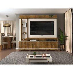 Estante Home Toti com Mesa de Centro Suri Tronco Ripado Creme Dj Moveis - 6