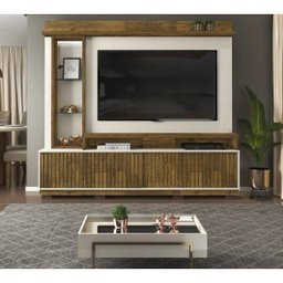 Estante Home Toti com Mesa de Centro Suri Tronco Ripado Creme Dj Moveis - 1