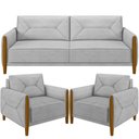 Ver imagem 1 de Kit Sofá 02 Lugares Sala Estar 165cm Com 02 Poltronas Berilo Pés Madeira M03 Veludo Cinza - Lyam