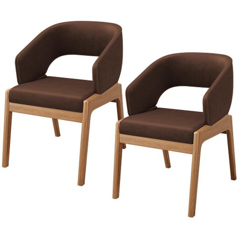 Kit 02 Cadeiras de Jantar e Estar Living Estofada Lince L02 Couríssimo Marrom - Lyam Decor