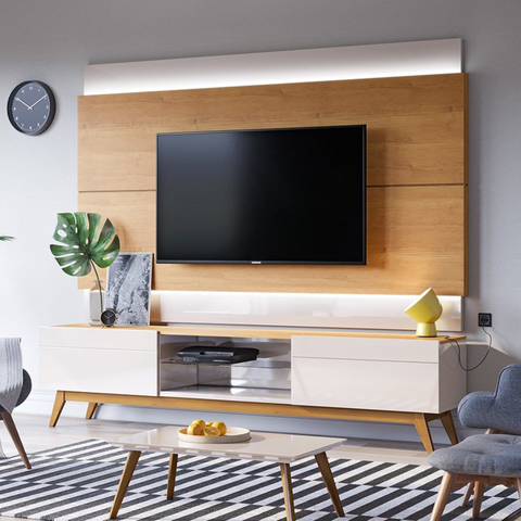 Rack Classic Sala Tv até 65 Polegadas Mdf 2 Gavetas Offwhite/nature 2.6m
