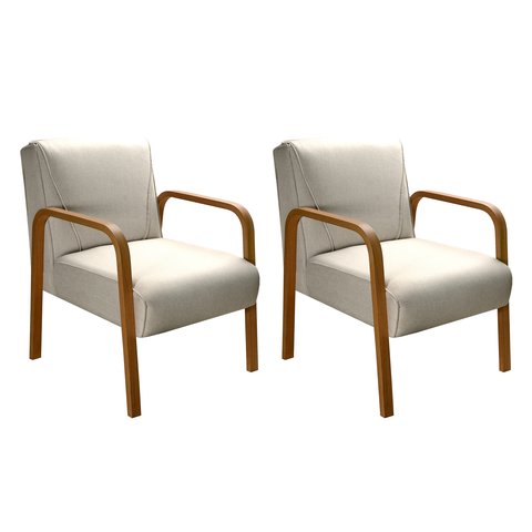 Kit 02 Poltronas Anita Cadeira Decorativa Recepção Escritório Quarto Sala - Linho Bege