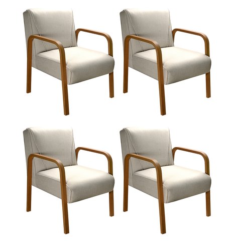Kit 04 Poltronas Cadeiras Decorativas Anita Para Sala Mesa De Jantar Quarto Recepção - Linho Bege