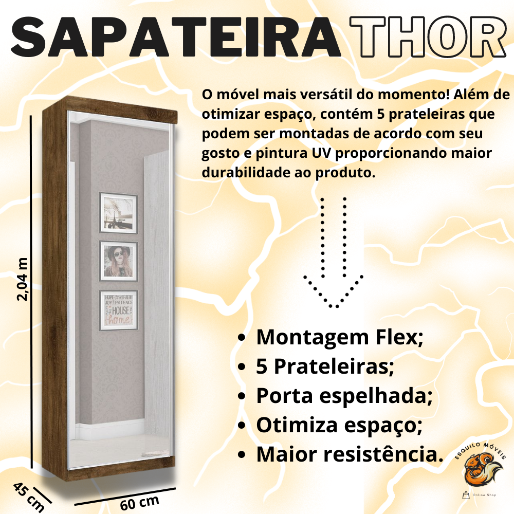 Roupeiro Sapateira Flex Thor Espelho Jequitibá J&A Móveis - 3