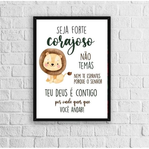 Quadro Infantil Tema Safari Seja Forte E Corajoso 24x18cm - com vidro:Madeira preta