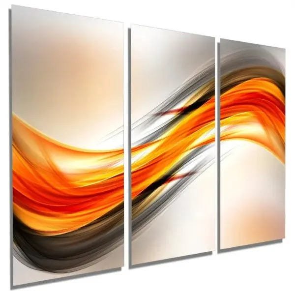 Quadros Decorativos Sala Quarto Abstrato Ondas Laranja