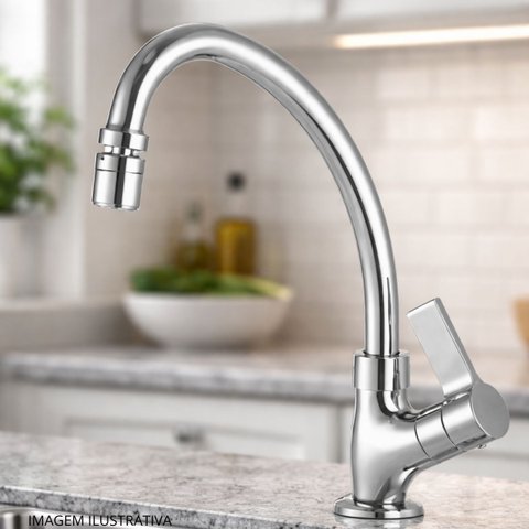 Torneira para Cozinha com Bica Móvel de Mesa Atria 1173 Bj AA Meber Metais Cromado