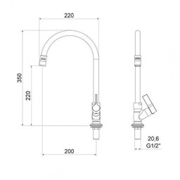 Torneira para Cozinha com Bica Móvel de Mesa Atria 1173 BGA AA Meber Metais - 2