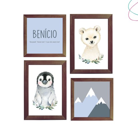 Quadros Decorativos Infantil Gelo Urso Polar e Pinguim:tabaco