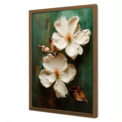Quadro Decorativo Floral Luxo Petúnia com Moldura Tradicional Madeira Escura 40x60cm