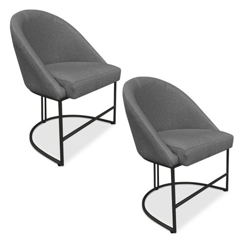 Kit 02 Cadeiras Poltrona de Jantar Bela Linho Grafite Base Metálica Industrial Preto - Pallazio
