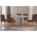 Ver imagem 1 de Conjunto: Mesa de Cozinha Pietá Tampo c/ Vidro Curvo 180cm+6 Cadeiras Dakota Naturale/Off White -
