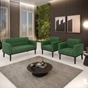 Ver imagem 4 de Sofá Namoradeira e 2 Poltronas Base de Madeira Preto Elisa Suede D03 - D'Rossi Cor Verde