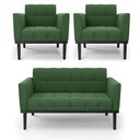 Ver imagem 1 de Sofá Namoradeira e 2 Poltronas Base de Madeira Preto Elisa Suede D03 - D'Rossi Cor Verde