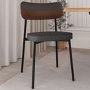 Ver imagem 2 de Cadeira Estofada para Sala de Jantar Astrid Preto C01 Linho Preto Courino Whisky - Lyam Decor