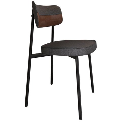 Cadeira Estofada para Sala de Jantar Astrid Preto C01 Linho Preto Courino Whisky - Lyam Decor