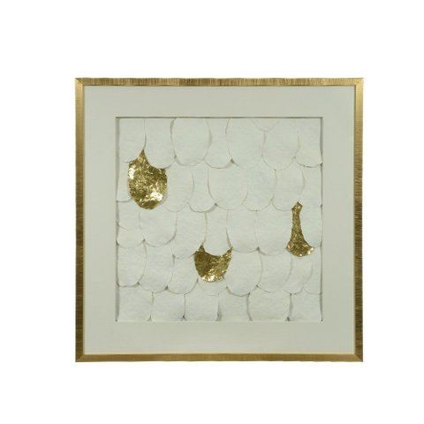Quadro Decorativo Plástico Branco Dourado 80x80x3,5cm